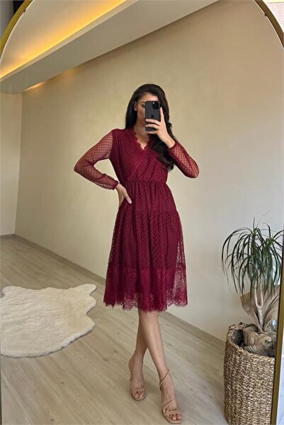 Dipmoda Rochie de damă cu decolteu în V dantelă DPNM010