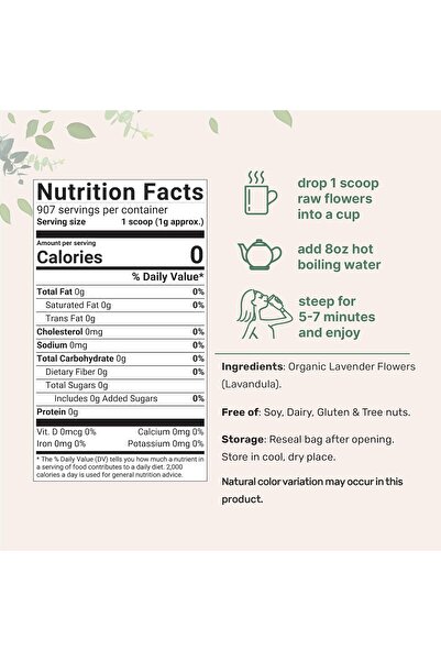 Micro ingredients زهور اللافندر العضوية، مجففة، 1.25 رطل (20 أونصة)، خام من فرنسا، طبيعية بالكامل