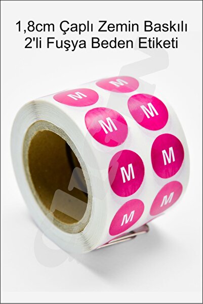 Çılgın Etiket FUŞYA RENK Beden Sticker 1,8cm Yuvarlak Zemin Baskılı 2'li Stik...