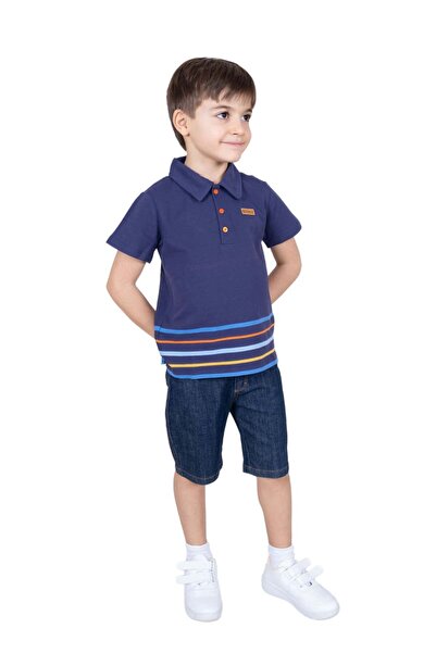Ozmoz By Mukadder Özden 100% Cotton Pique Fabric Blue Summer Boys' T-Shirt