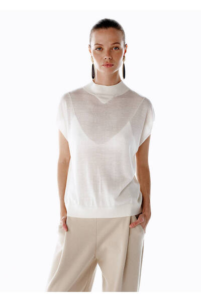 Knitss Ecru Merino Wool Blend Knit Top