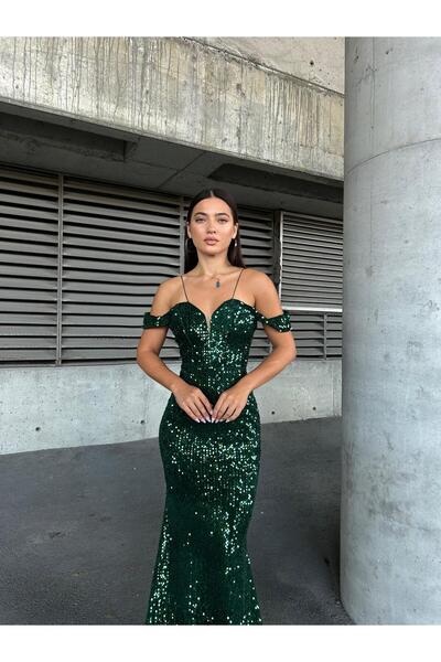 Modafeminen Rochie Trend Band cu mâneci din catifea pește smarald 583198