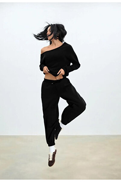 npLStore Hanorac nou pentru femei, cu decolteu barcă, pantaloni de trening, s...