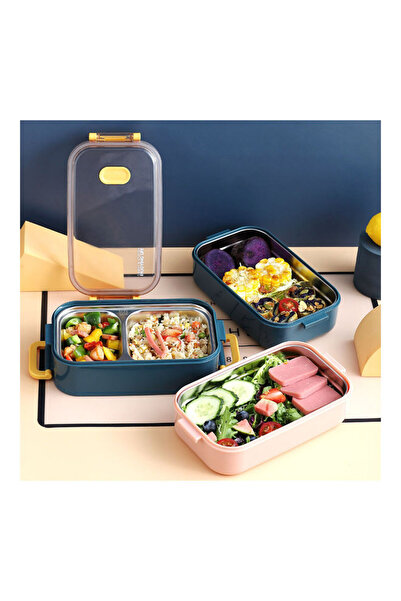 SMİLEE Bento Lunch Box With Divider 22x11x12 cm Stainless Steel Blue 1600ml