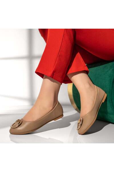 Modlet.ro Women's khaki ballet flats with metallic details MOD11206