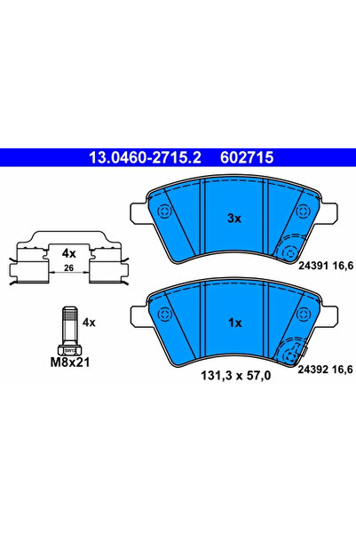 Ate Комплект спирачни накладки за дискови спирачки Fiat Sedici Suzuki SX4