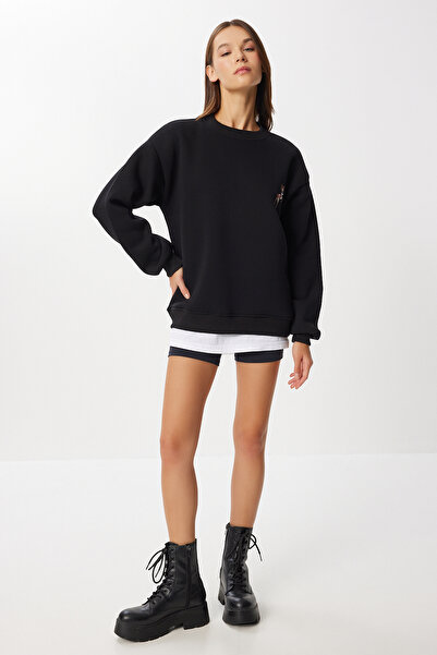 Lovelyİstanbul Πλεκτό φούτερ με κέντημα Oversize LZV0036 ΜΑΥΡΟ