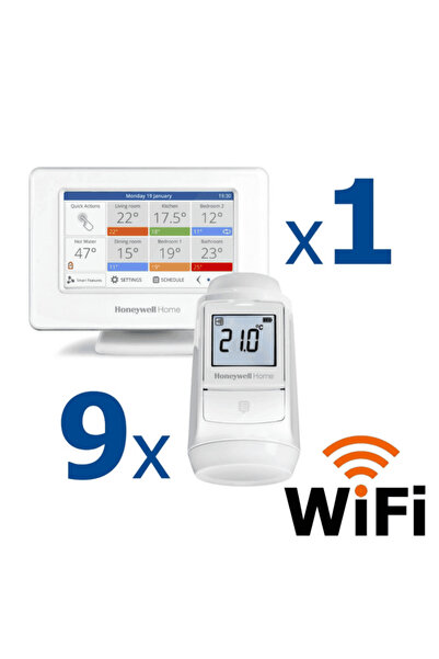 Honeywell Home Kit termostat de ambient si 9 capete termostat smart pentru calorifer Honeywell Home, Wi-Fi