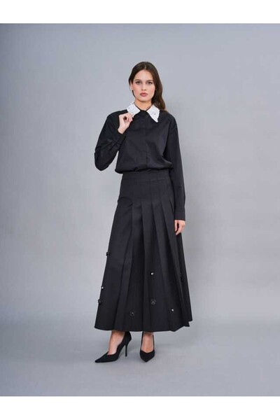 SERPİL Pliseli İnci Detaylı Uzun Etek 50446