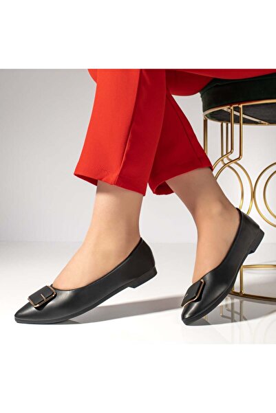 BMoD Balerini negri pentru femei cu detaliu decorativ MOD13033