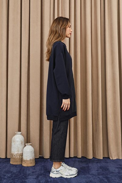 Puane Women's Zipper and Applique Detailed Tunic - 10734Tun - Navy