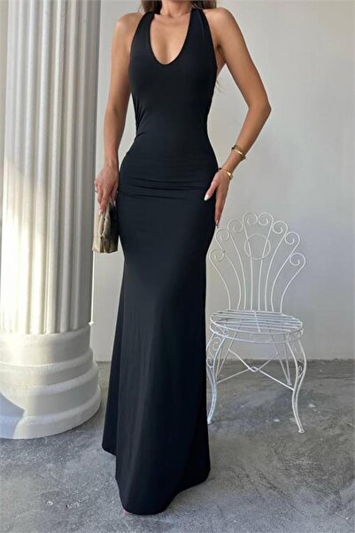 Dipmoda Rochie de damă cu guler halter, lungime completă, material elastic DP...