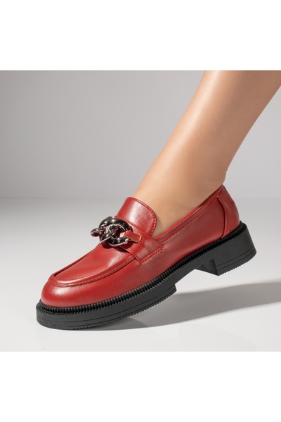 Modlet.ro Mocasini vișini pentru femei cu talpă groasă și detalii metalice MO...