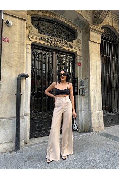 FT COLLECTİON Pants Closed Pocket Detail Loose Pants - Beige