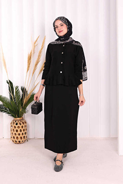 Bym Fashion Knitwear Skirt and Cardigan Set 17040 Black