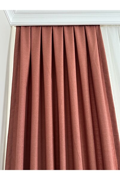 BNR HOME STORE Bnr Home Kiremit rengi 1/3 Kanun Boru Pileli Keten Fon Perde 1.kalite Tek Kanat