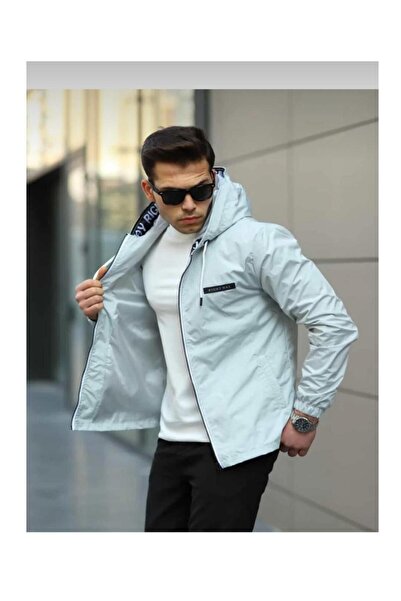 The Naz Line معطف واق من المطر للرجال بقلنسوة وسحاب