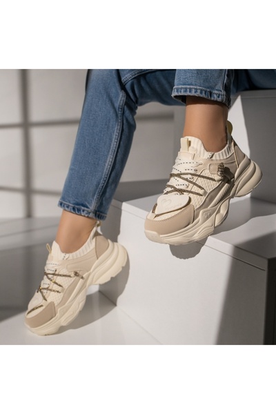 Modlet.ro Women's beige lace-up platform sneakers MOD11870