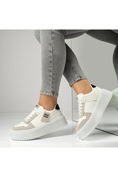 Modlet.ro Pantofi sport albi pentru femei cu talpă groasă MOD13950