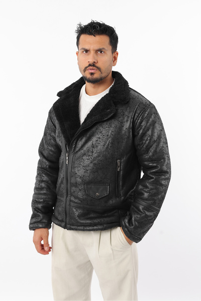 Rodrigo Чоловічий пуховик з хутром, вітрозахисний, з малюнком, на блискавці, з замші