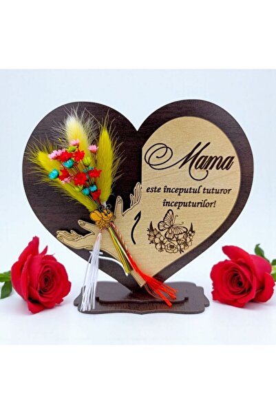 OEM Personalized gift for Mom, model 2 - heart with straw and personalized message – 18 cm, wenge