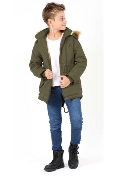Asortix Palton lung pentru băieți, impermeabil, cu glugă detașabilă, căptușit...
