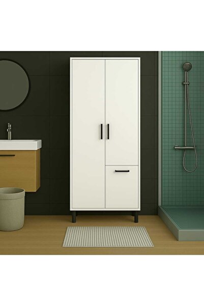 YK Pratik Ev Mobilyaları Çok Amaçlı & Tek Çamaşır Sepetli Banyo Dolabı