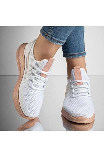 Modlet.ro Pantofi sport cu șireturi din material textil pentru femei, albi și...