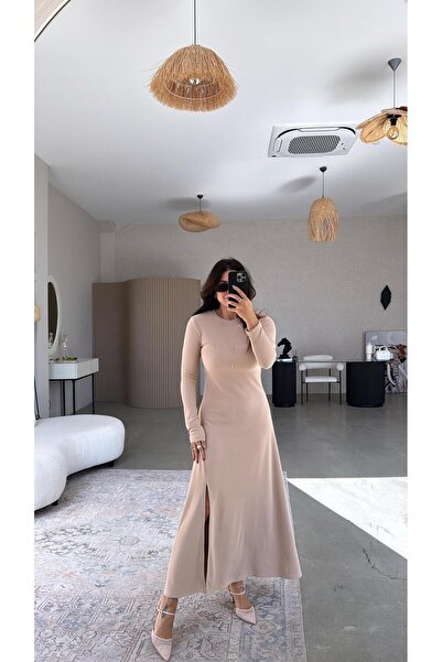 Buket Teke Rochie Camel Ottoman cu detaliu cu fante