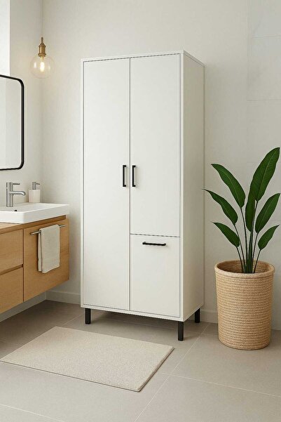 YK Pratik Ev Mobilyaları Çok Amaçlı & Tek Çamaşır Sepetli Banyo Dolabı