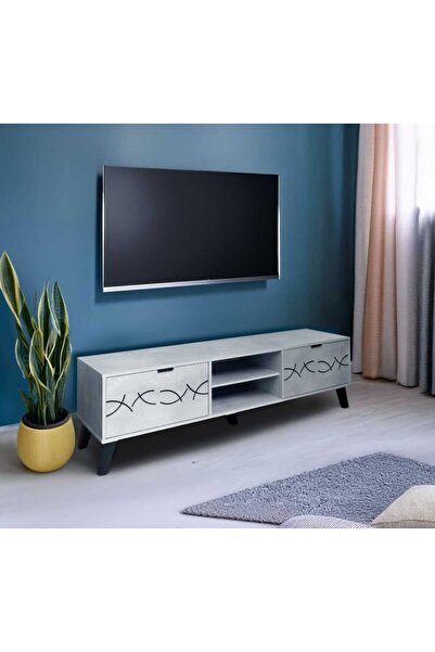 NZONE STORE طاولة تلفاز خشبية بتصميم عصري أنيق باللون الرمادي