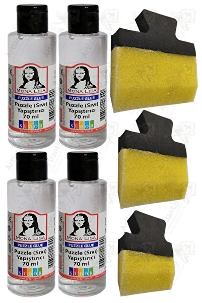Artlantis Puzzle Yapıştırıcı 70 ml 4 Adet ve Yassı Patpat Sünger Fırça Seti 3 lü Monalisa Yapboz Pazıl Yapıştı