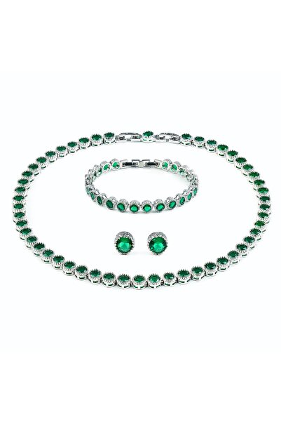 Briliance Set Tennis Necklace Bracelet and Earrings Divine Emerald Green