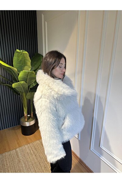 FLZTAS ŞAL YAKA KÜRK MONT KREM