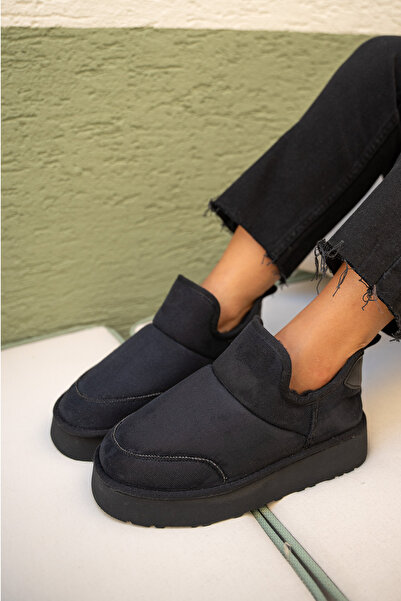 LAMİNTA Γυναικείες μπότες Mayra Μαύρες από καστόρι με επένδυση από γούνα και χοντρή σόλα