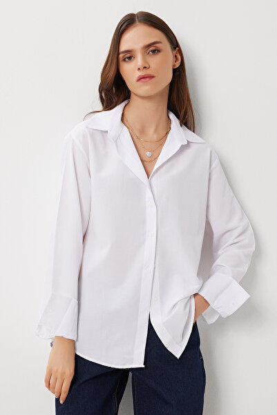 Lovelyİstanbul Oversize Basic Woven Shirt Lub0265 White