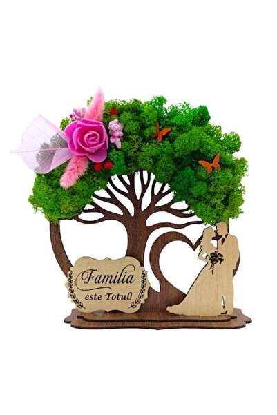 OEM Brad decorativ din lemn cu licheni pentru familie „Familia este totul!” – cadou personalizat de 20 cm