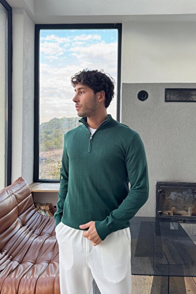 Flaw Wear Basic Zippered Knitwear Sweater Green