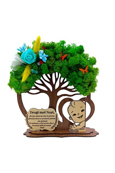 OEM Brad decorativ din lemn cu mușchi stabilizat pentru nași - cadou personal...