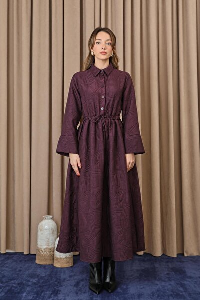 Loreen Women's Waist Tunnel Quilted Dress - 20713Elb - Plum