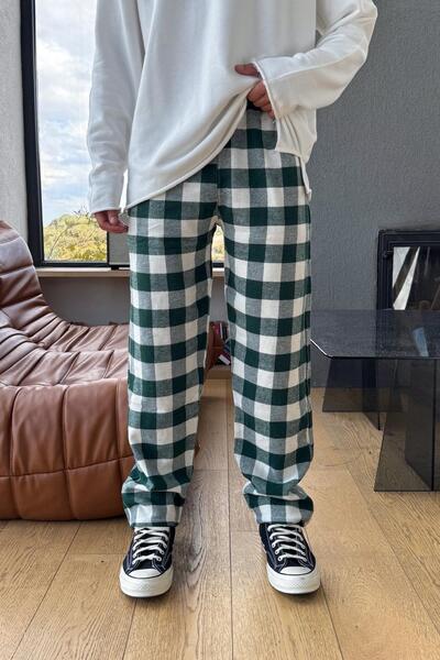 Flaw Wear Elastic Waist Plaid Pattern Sweatpants Green