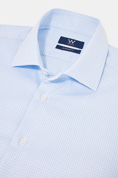 W Collection MAVİ UZUN KOLLU JAKARLI GÖMLEK