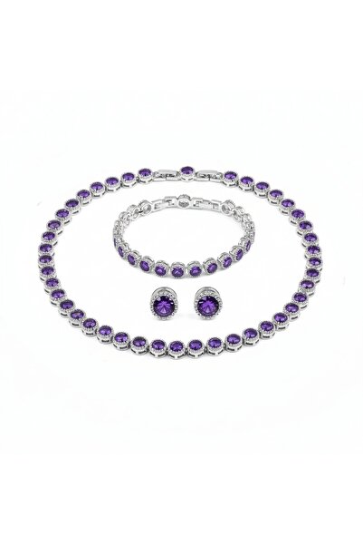 Briliance Divine Purple Necklace Bracelet Earrings Jewelry Set