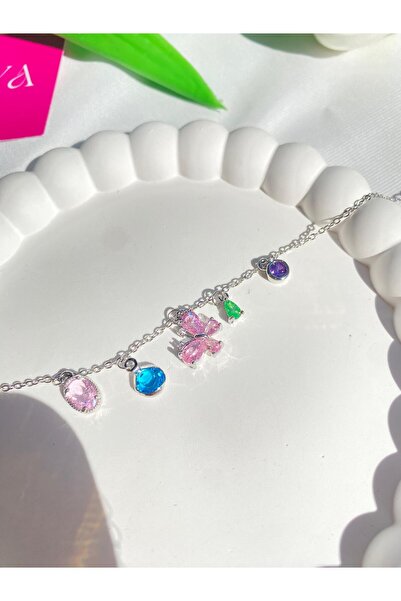 ATALYA ACCESSORY سوار نسائي من الفولاذ المقاوم للصدأ مع فراشة متدلية وأحجار ا...