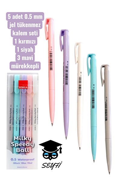 SEYFİKİRTASİYE 5 adet 0.5 mm jel tükenmez kalem seti 1 kırmızı 1 siyah 3 mavi...