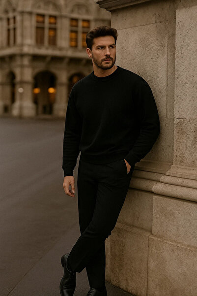 COMBİNE MİCHAİL Мъжки прекалено голям зимен черен дълъг пуловер