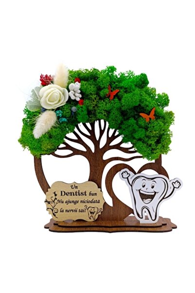 OEM Brad decorativ din lemn cu licheni pentru dentist – Cadou personalizat 20 cm
