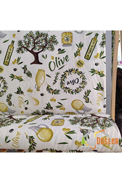 DÜŞLER EV TEKSTİLİ Zeytin Ağacı Desenli Su ve Leke İtici Panama Keteni Küçükç...