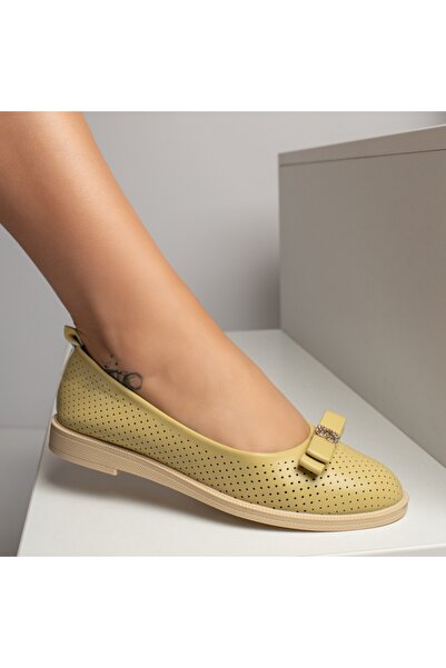 BMoD Balerini galbeni perforați pentru femei cu fundă MOD11551
