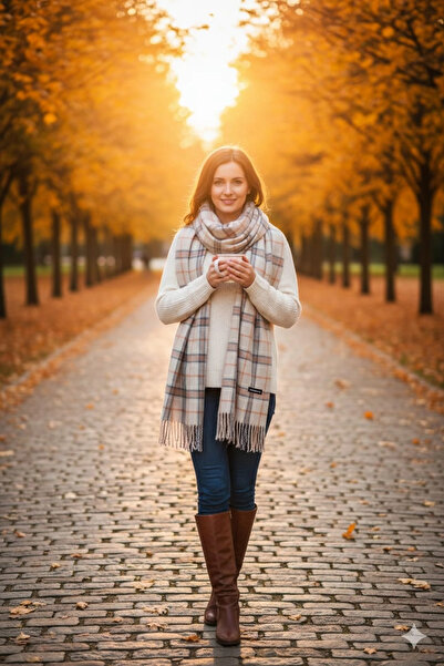 Cashmere KAŞMİR EKOSELİ OMUZ ŞALI-Koyu bej